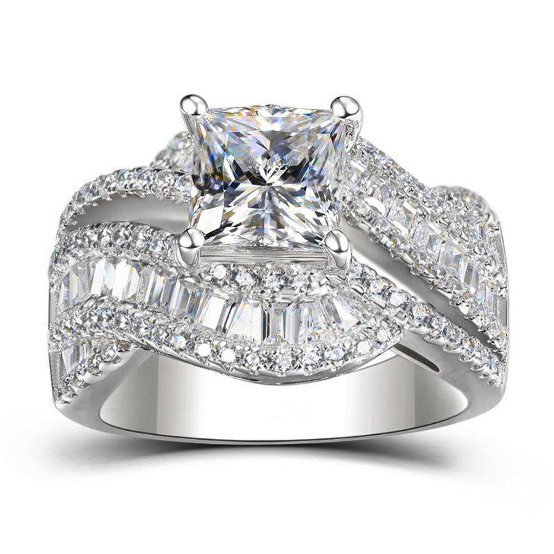 White Gold-Plated Wide Band Zirconia Ring