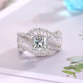 White Gold-Plated Wide Band Zirconia Ring