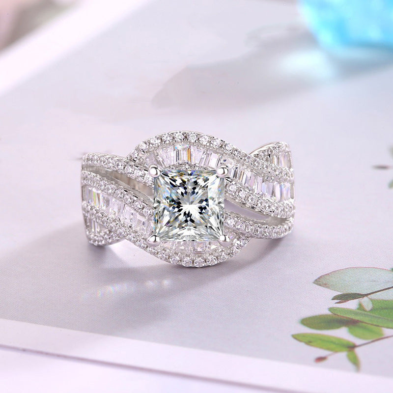 White Gold-Plated Wide Band Zirconia Ring