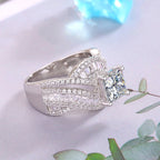 White Gold-Plated Wide Band Zirconia Ring
