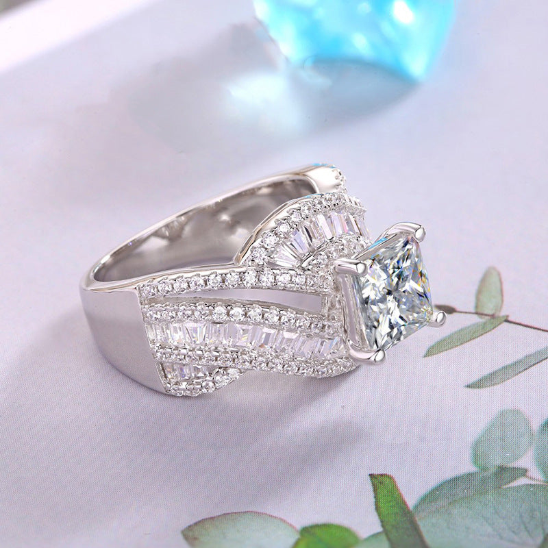 White Gold-Plated Wide Band Zirconia Ring