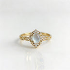 Hollow Flower Moonstone Ring with Cat's Eye Stone
