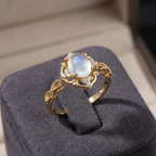 Hollow Flower Moonstone Ring with Cat's Eye Stone