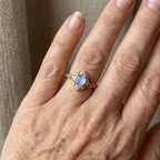 Hollow Flower Moonstone Ring with Cat's Eye Stone