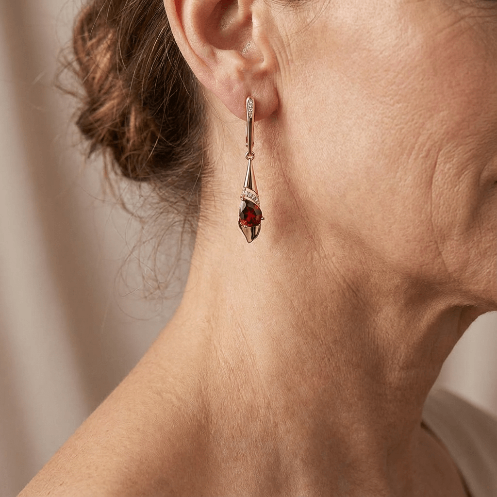 Pendant with Red Crystal in Gold Tone