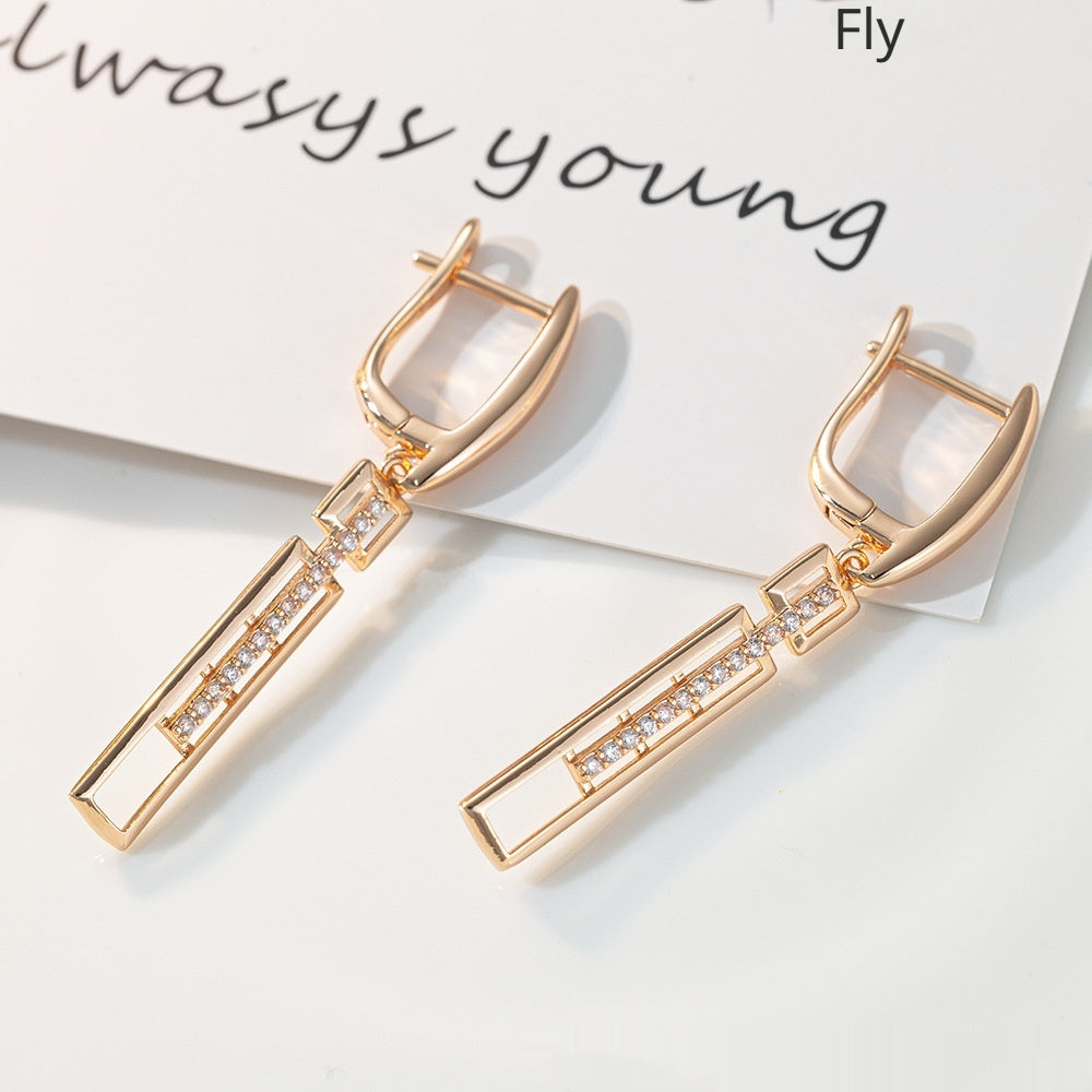 Gold-Tone Rectangular Crystal Bar Earrings