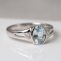 Silver-Plated Oval Light Blue Stone Ring