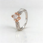 Silver-Plated Two-Tone Rose Flower Zirconia Ring