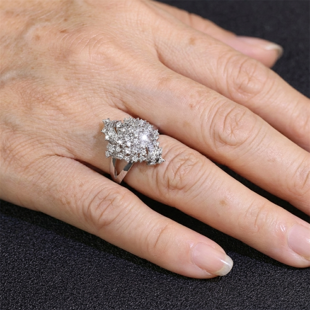 Sparkling Floral Zirconia Diamond-Look Ring