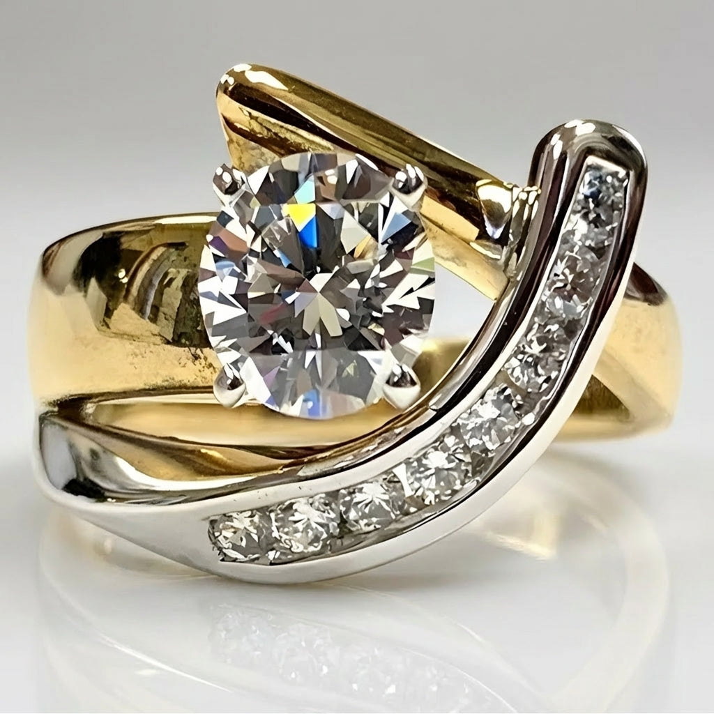 Two-Tone Round-Cut Zirconia Swirl Ring