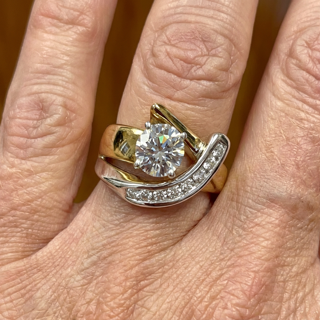 Two-Tone Round-Cut Zirconia Swirl Ring