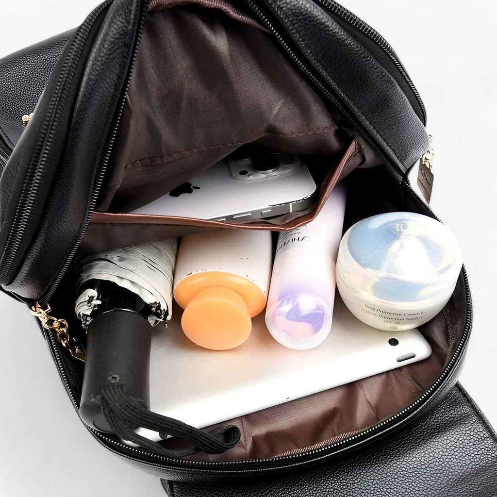 Faux Leather Backpack with Organised Inner Compartments
