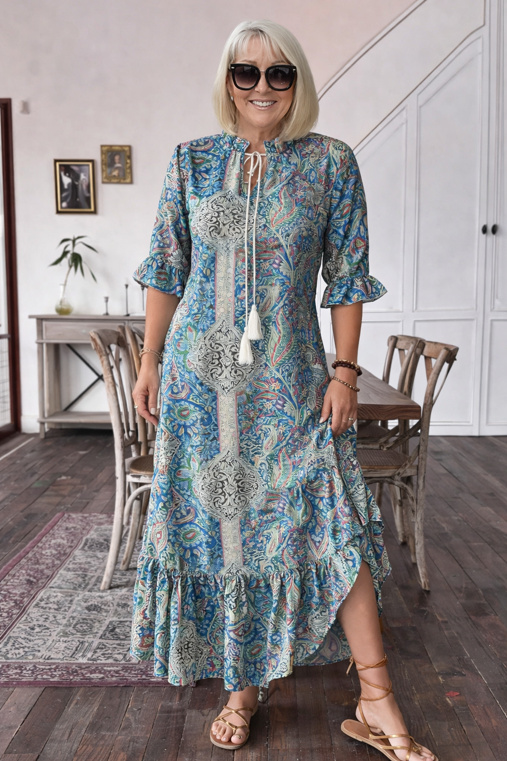 Two Piece Set with Matching Top and Flowing Maxi Skirt