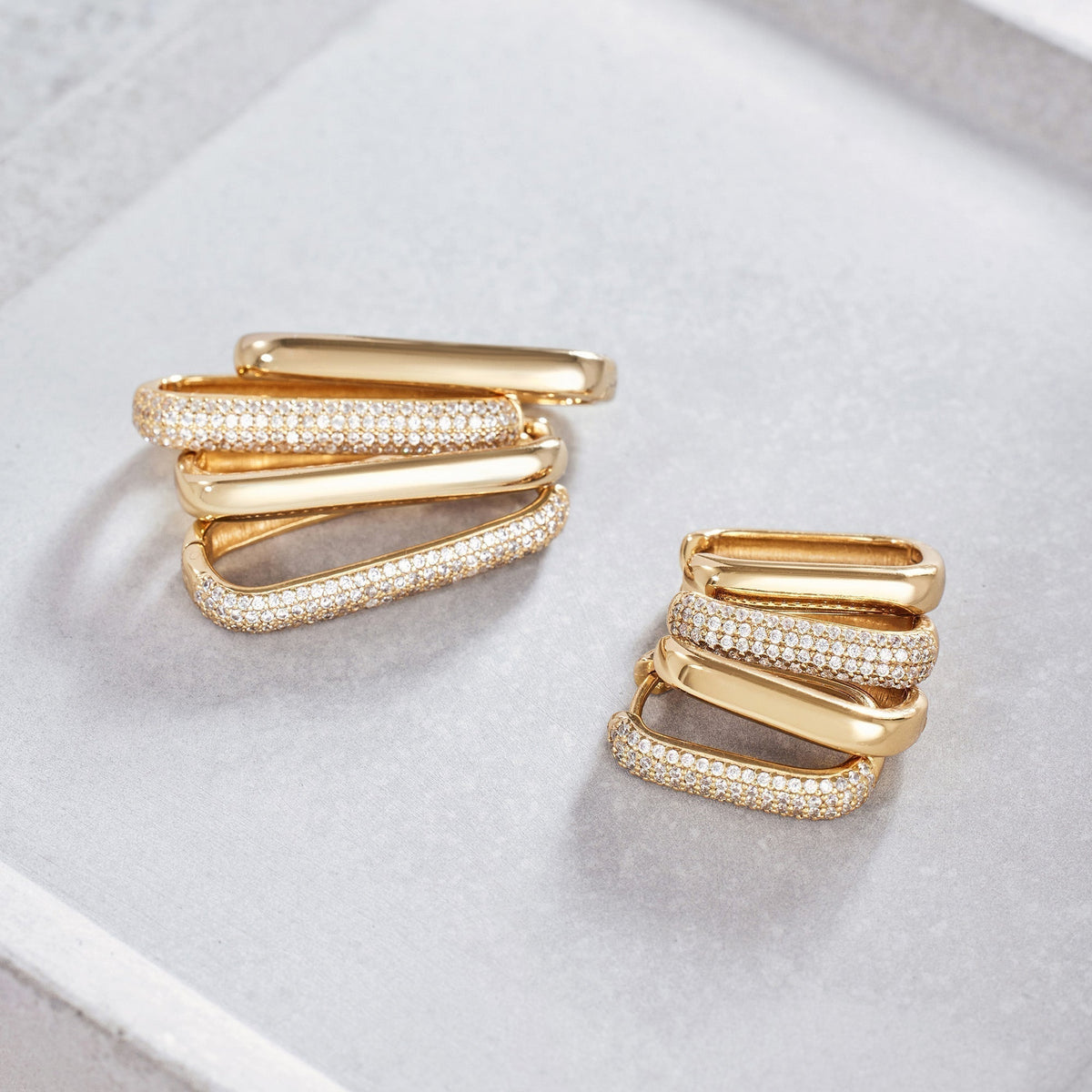 Rectangular Pavé Hoop Earrings in Two Metal Tones