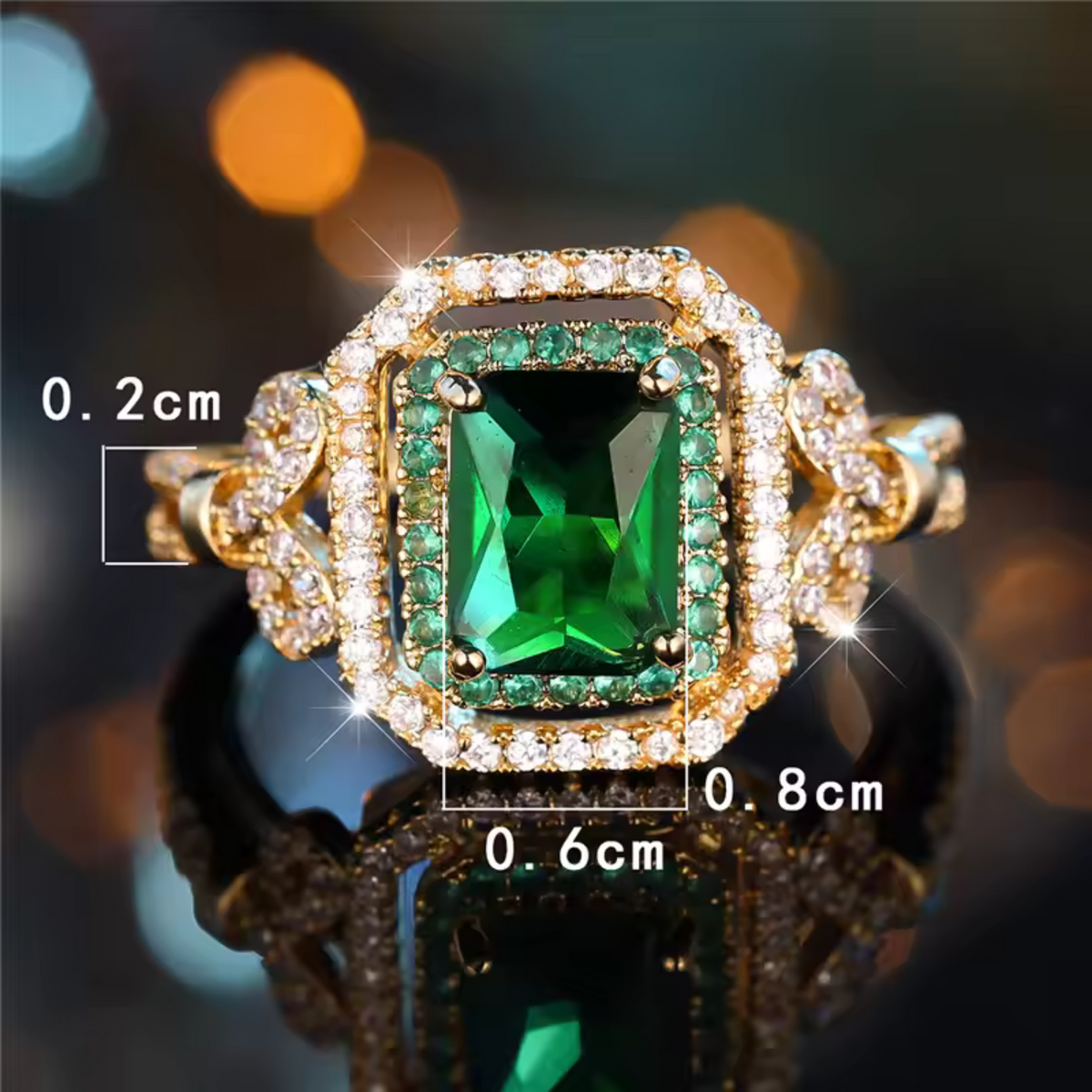 Square Emerald-Look Halo Ring in Gold Tone