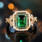 Square Emerald-Look Halo Ring in Gold Tone