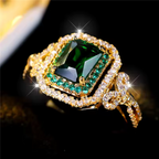 Adjustable Emerald-Look Gold-Tone Ring