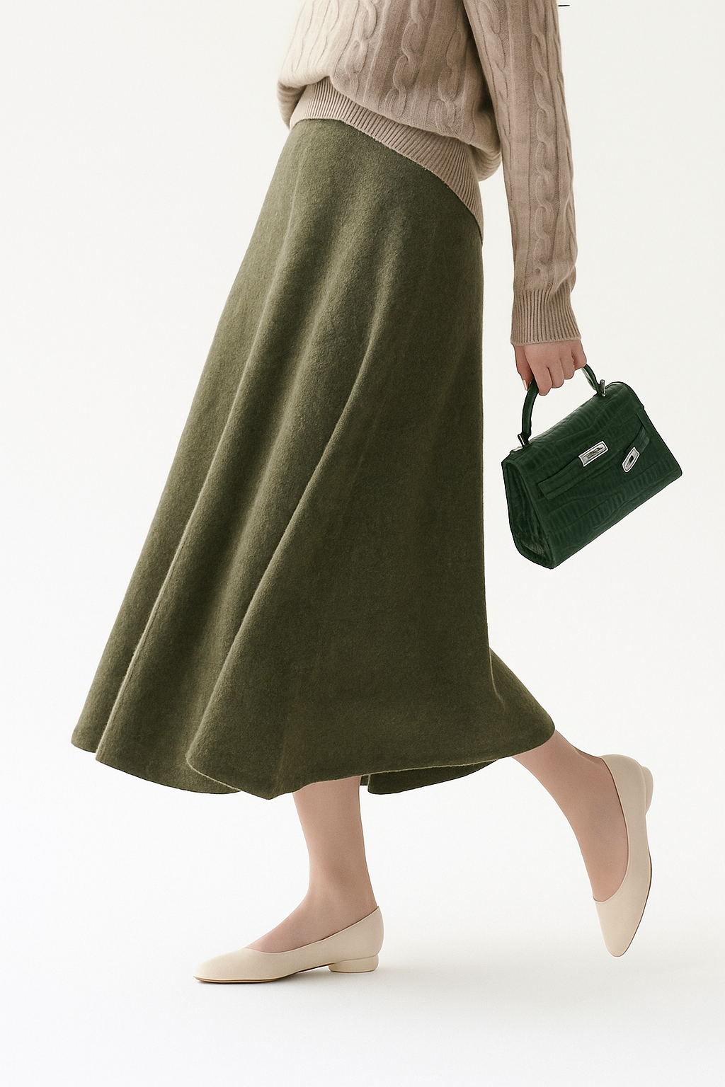 Flared Knit Maxi Skirt with Ribbed Waistband
