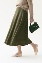 Flared Knit Maxi Skirt with Ribbed Waistband