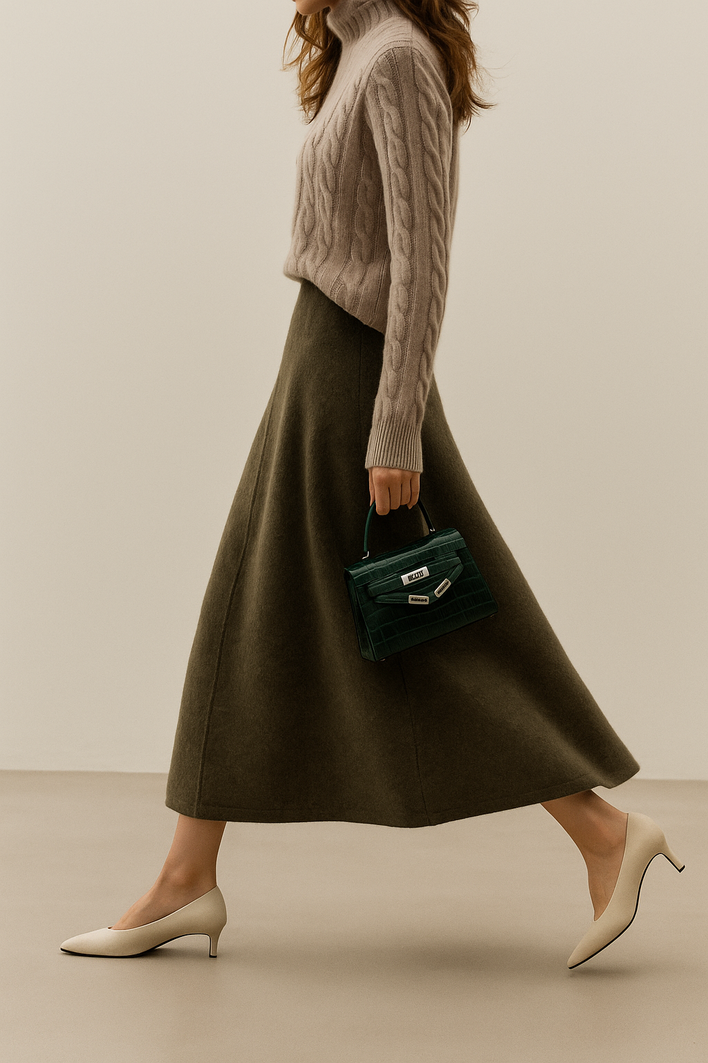 Flared Knit Maxi Skirt with Ribbed Waistband