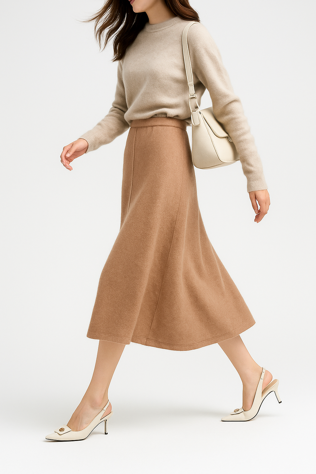 Flared Knit Maxi Skirt with Ribbed Waistband