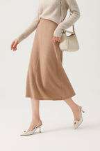 Flared Knit Maxi Skirt with Ribbed Waistband