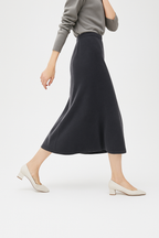 Flared Knit Maxi Skirt with Ribbed Waistband