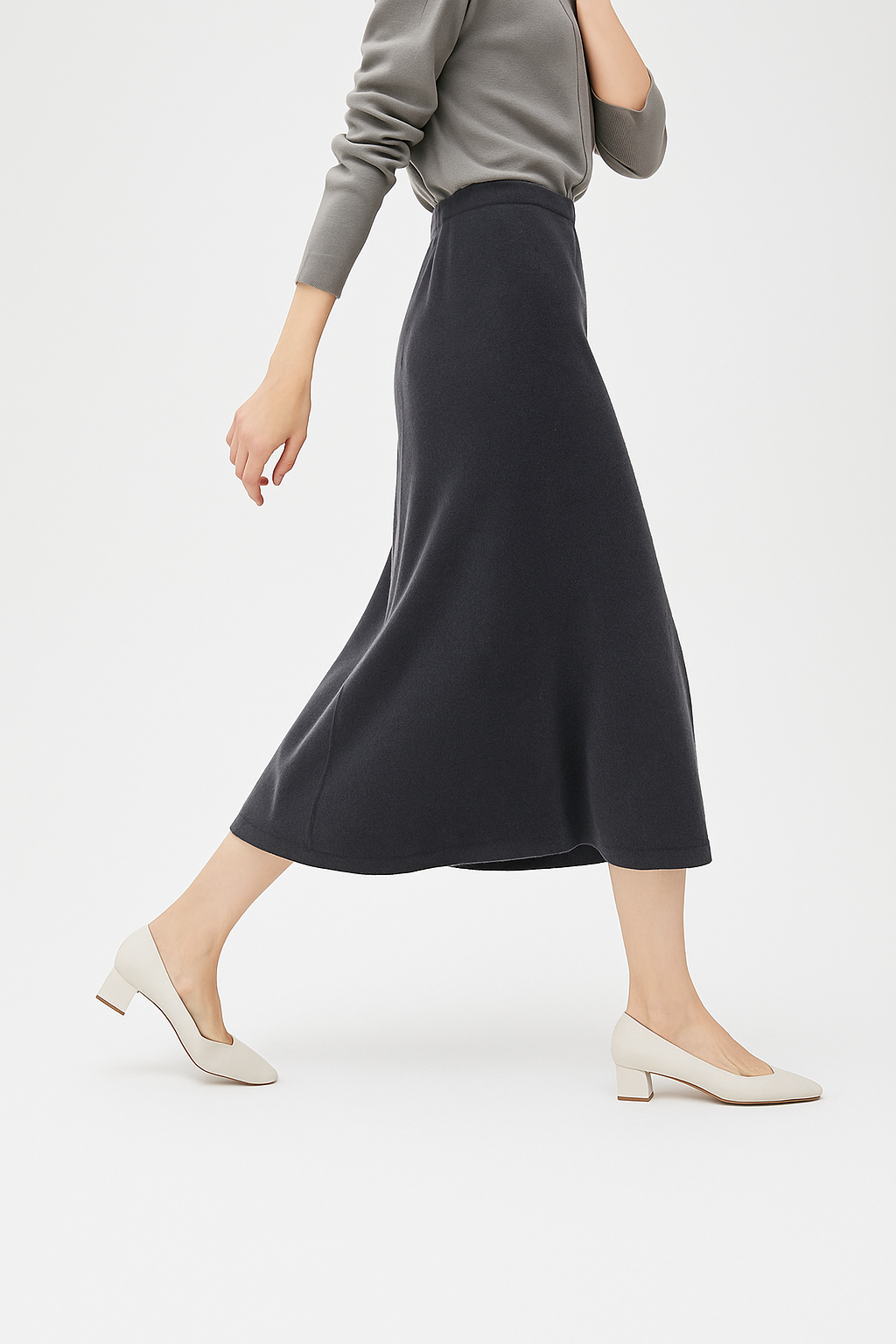 Flared Knit Maxi Skirt with Ribbed Waistband
