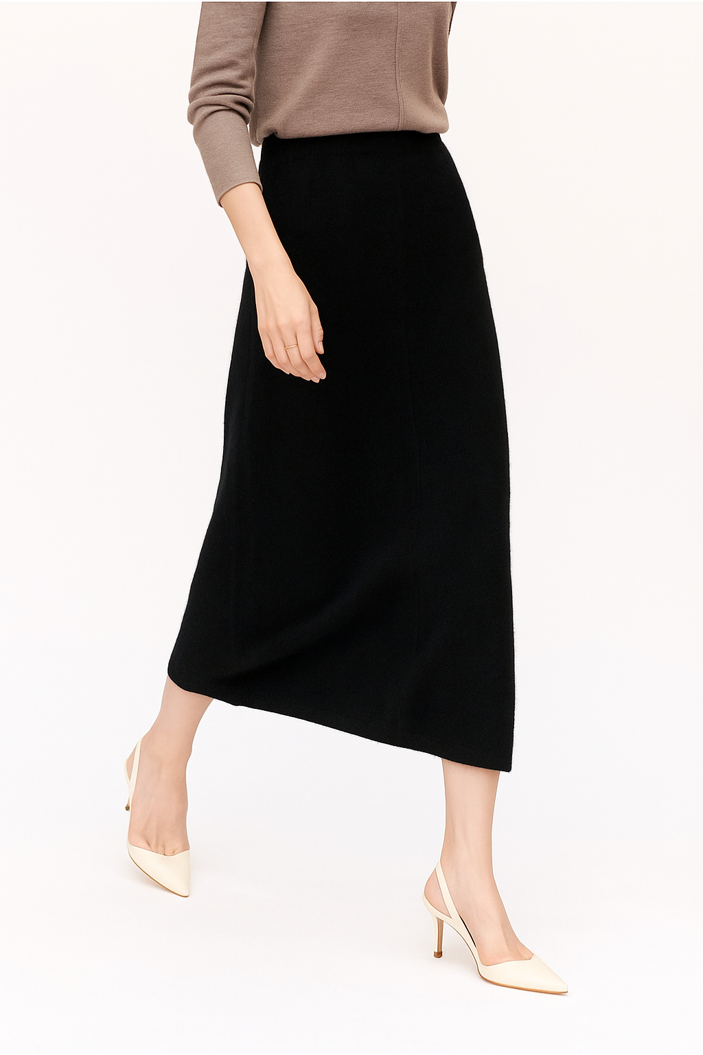 Flared Knit Maxi Skirt with Ribbed Waistband
