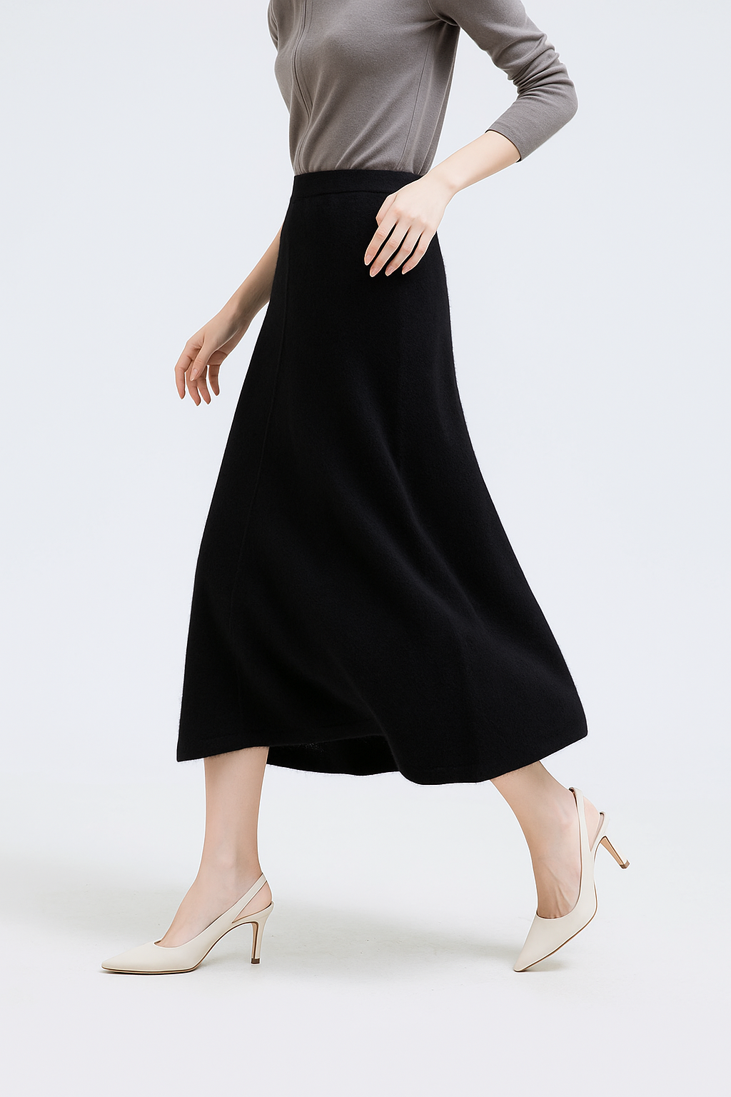 Flared Knit Maxi Skirt with Ribbed Waistband