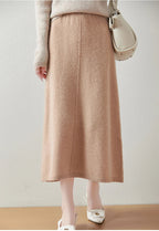 Flared Knit Maxi Skirt with Ribbed Waistband