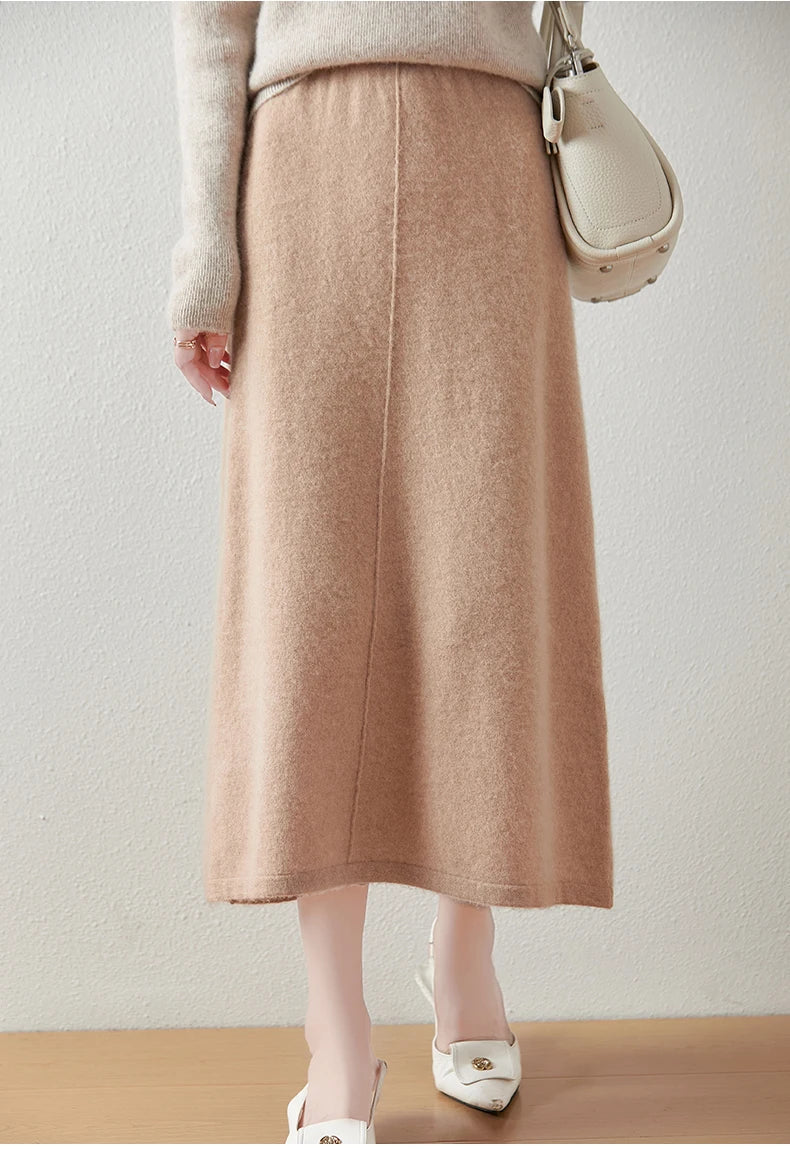 Flared Knit Maxi Skirt with Ribbed Waistband