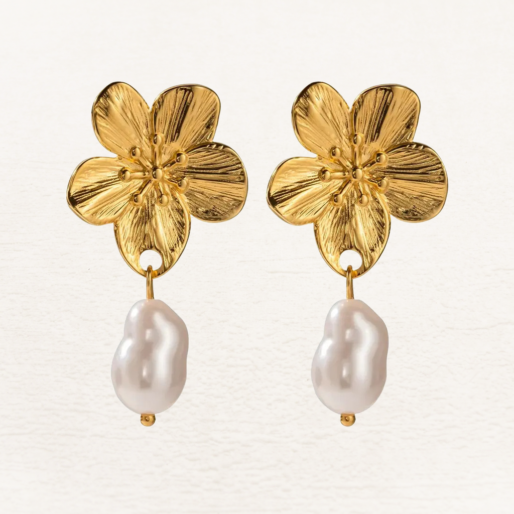 Pearl Blossom Flower Gold-Tone Earrings