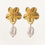 Pearl Blossom Flower Gold-Tone Earrings