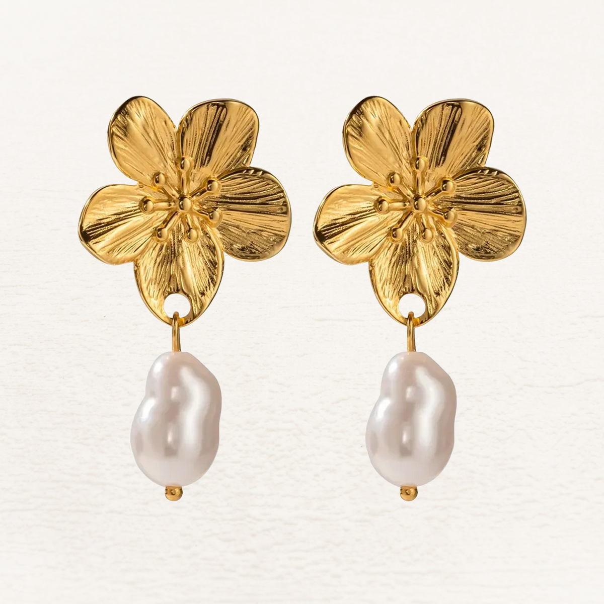 Pearl Blossom Flower Gold-Tone Earrings
