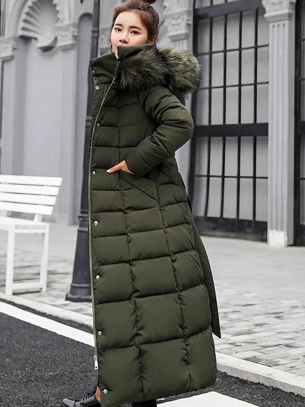 Warm Longline Winter Coat with a Full-Length Silhouette
