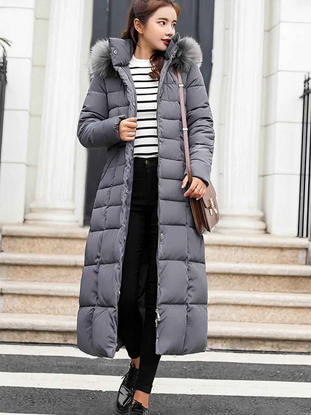 Warm Longline Winter Coat with a Full-Length Silhouette