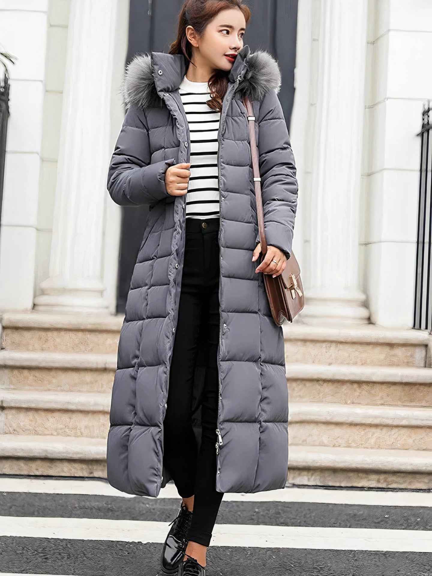 Warm Longline Winter Coat with a Full-Length Silhouette