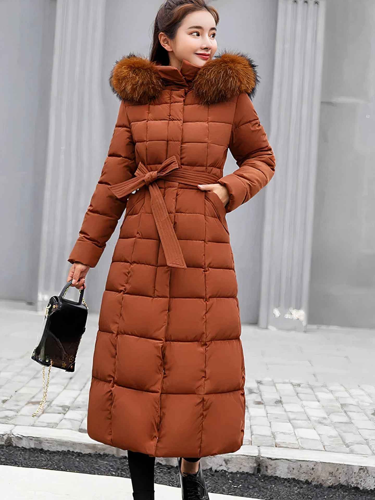 Warm Longline Winter Coat with a Full-Length Silhouette