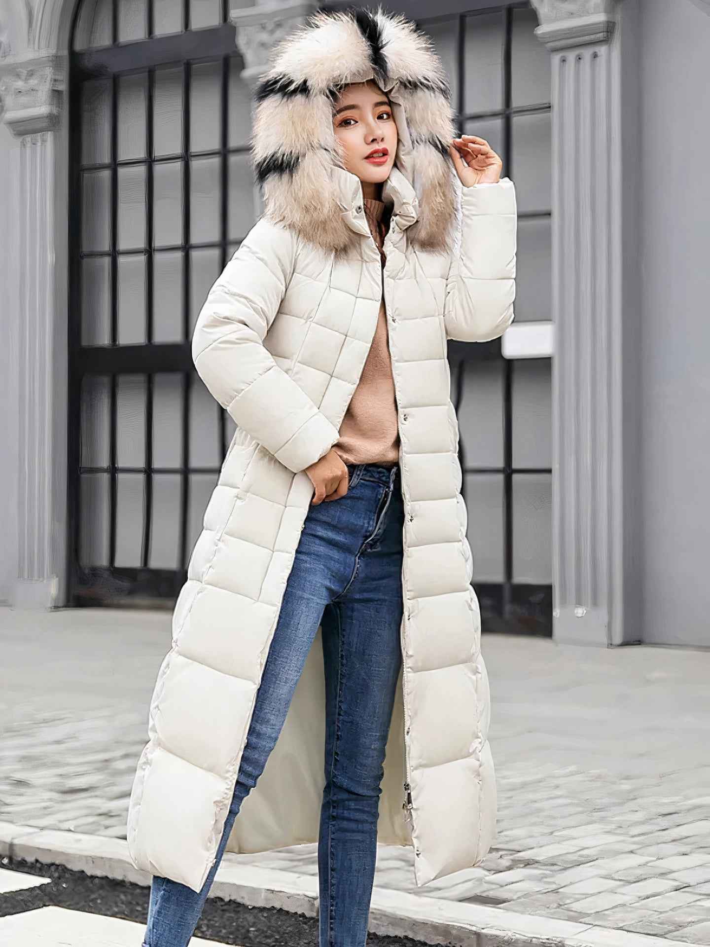 Warm Longline Winter Coat with a Full-Length Silhouette