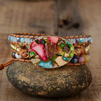Drielaagse jaspiskralenarmband met gemengde stenen