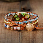 Drielaagse jaspiskralenarmband met gemengde stenen