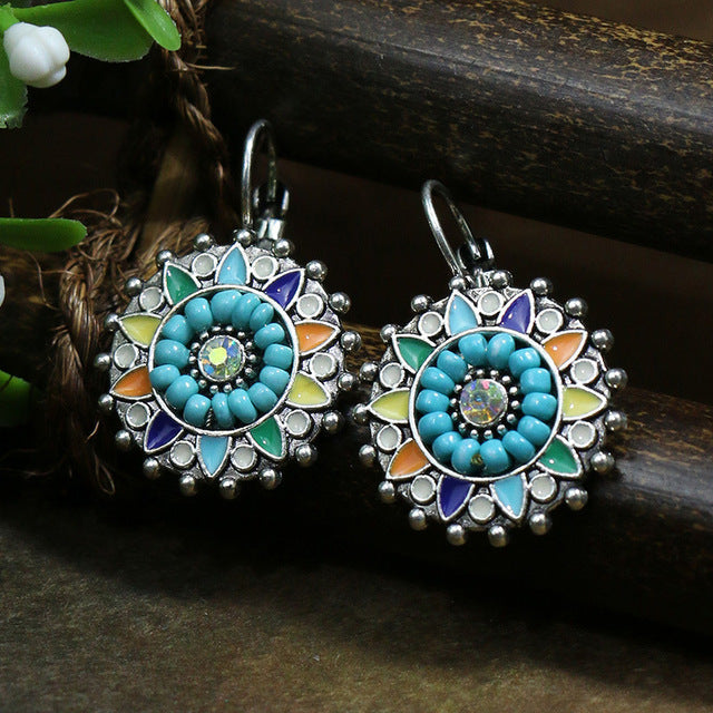 Mandala Earrings with Multicolour Opal-Look and Crystal in Sterling Silver