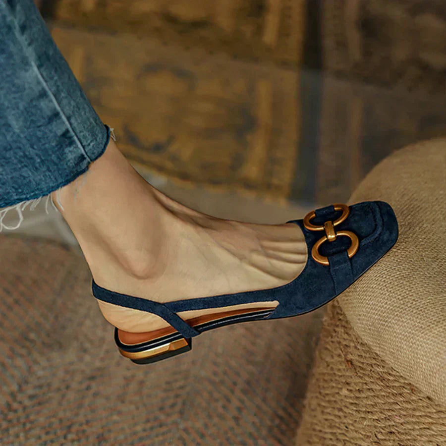 Slingback Sandals in Faux Suede with Block Heel