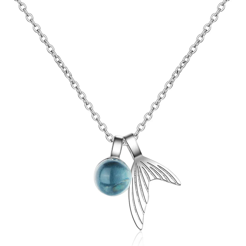 Sterling Silver Mermaid Tail Sapphire-Look Necklace
