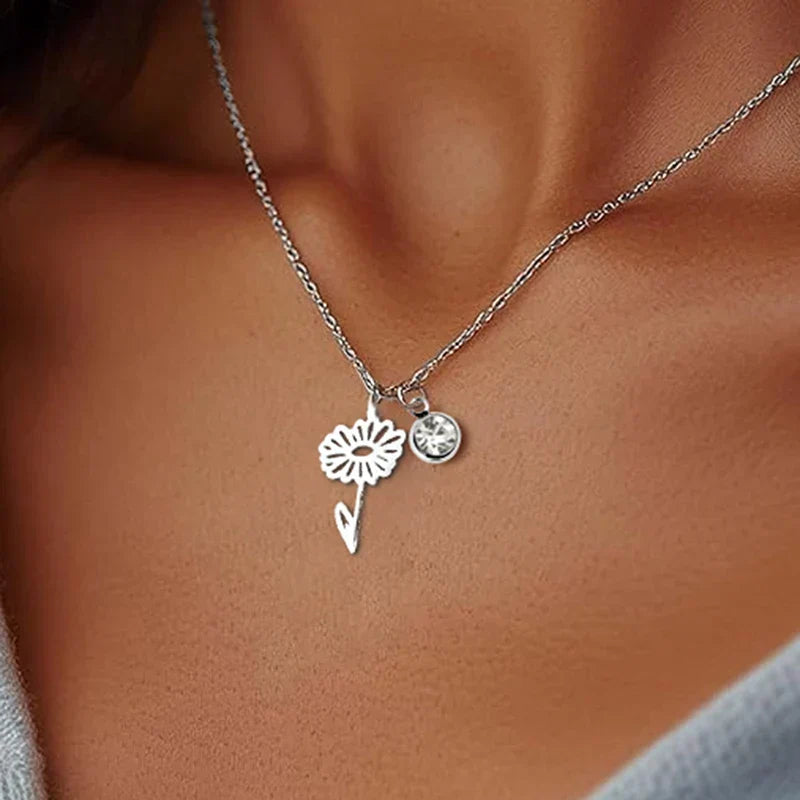 Personalised Birthstone and Birth Flower Necklace