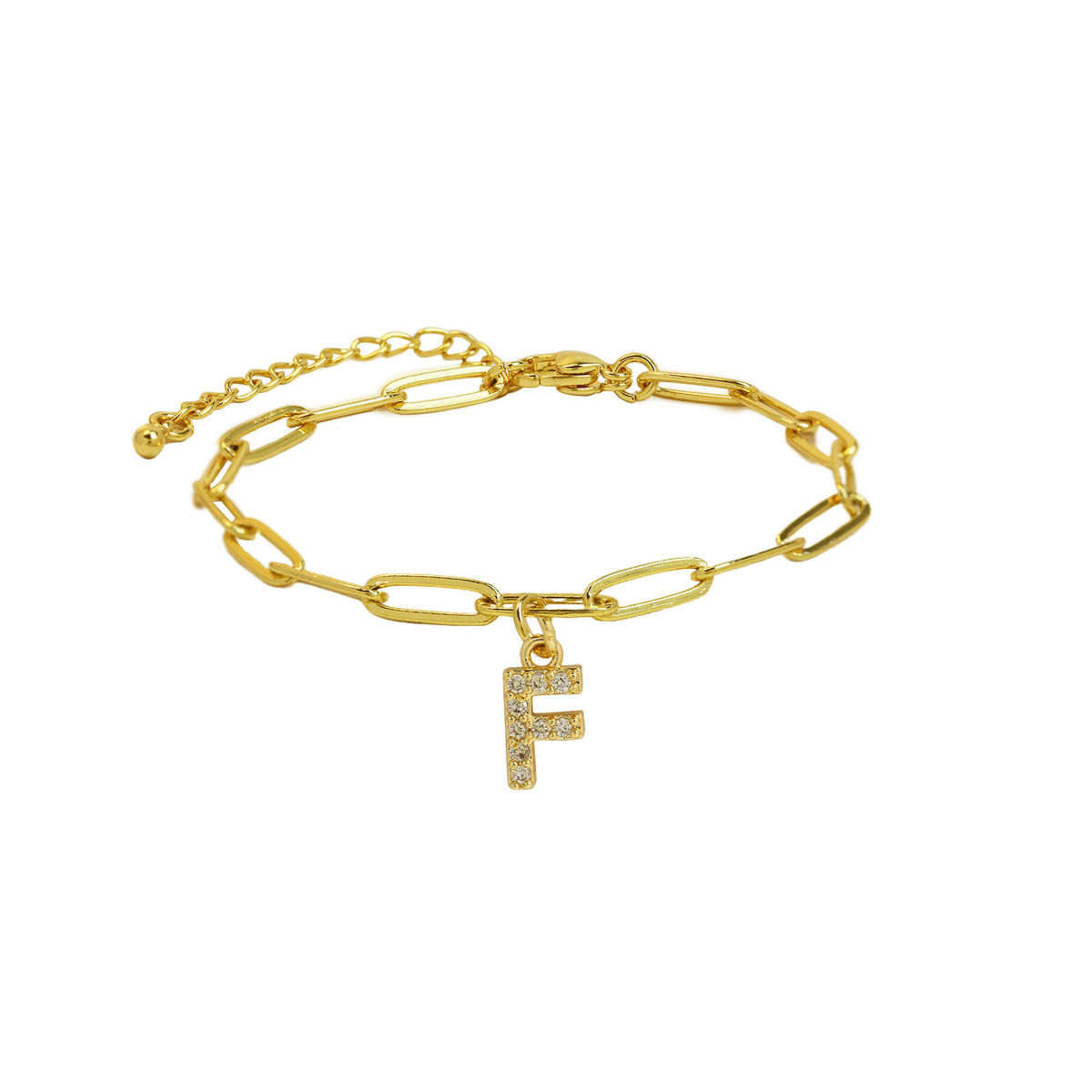 Dainty Paperclip Chain Initial Letter Bracelet