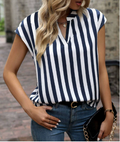 Striped V-Neck Sleeveless Blouse in Polyester