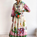 Wrap Long Sleeve Button-Front Collared Maxi Dress