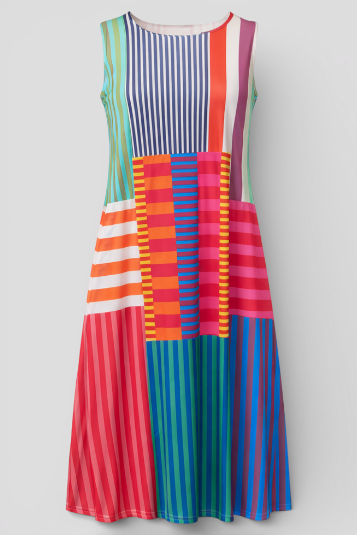 Jurk met aquarelprint, V-hals en lange mouwen